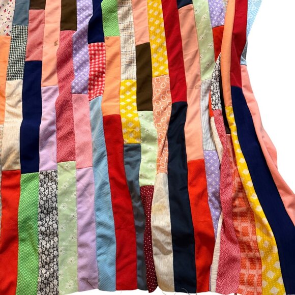Vintage Patchwork Quilt Top Handmade Multi-Color Striped Design 69 x 90 Inches - Picture 2 of 5